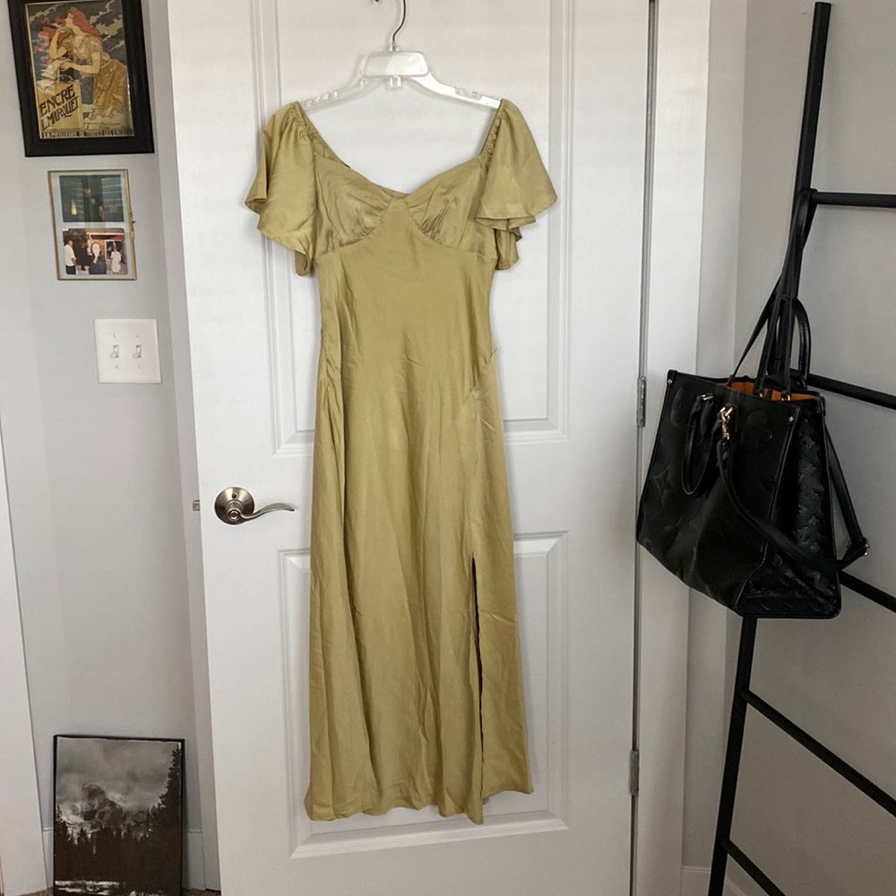 Green/Matcha Satin Midi Dress
